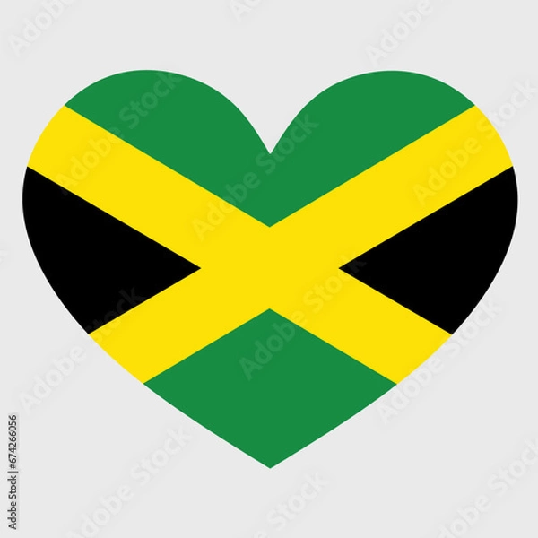 Fototapeta Vector illustration of the Jamaica flag with a heart shaped isolated on plain background.