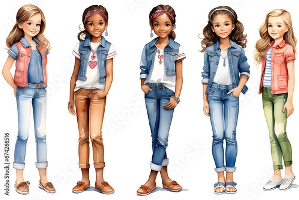 Fototapeta This is a paper doll depicting the lively appearance of girls wearing jeans. You can play with dolls by cutting paper with scissors.
Generative AI.
