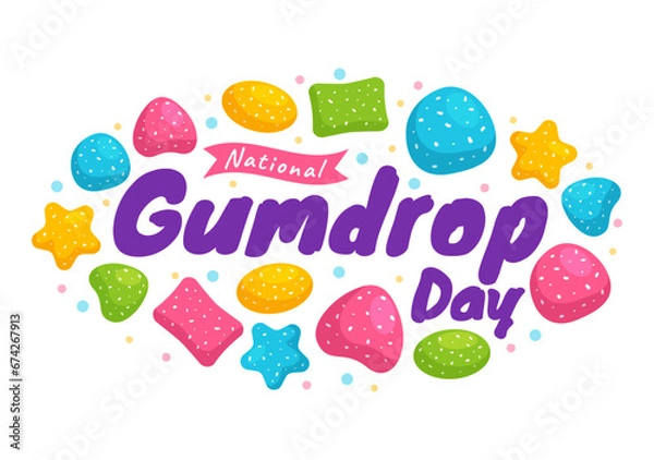 Fototapeta National Gumdrop Day Vector Illustration on February 15 with Delicious Candies Brightly Colored Dome Shaped in Flat Cartoon Background