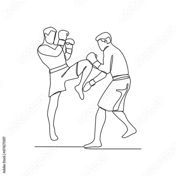 Obraz One continuous line drawing of mixed martial arts player vector illustration. mixed martial arts player illustration simple linear style concept vector. Fighting sport design for your business asset.