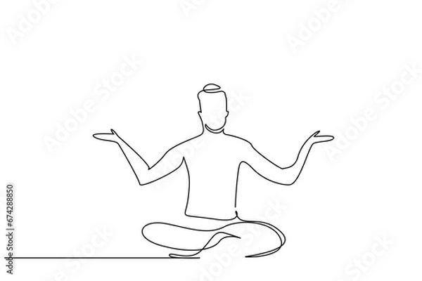 Fototapeta woman showing lotus gesture offering with both hands ads line art design