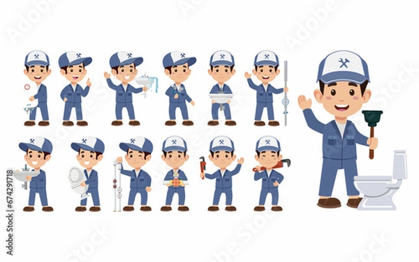Obraz Set of plumber with different poses