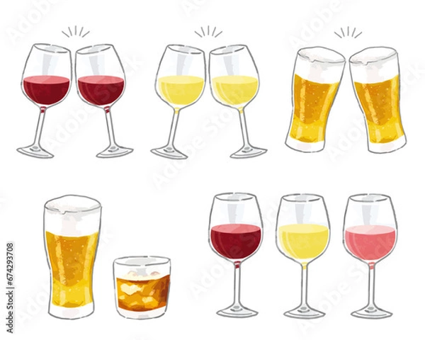 Obraz 手描き風アルコールドリンクのベクターイラストセット