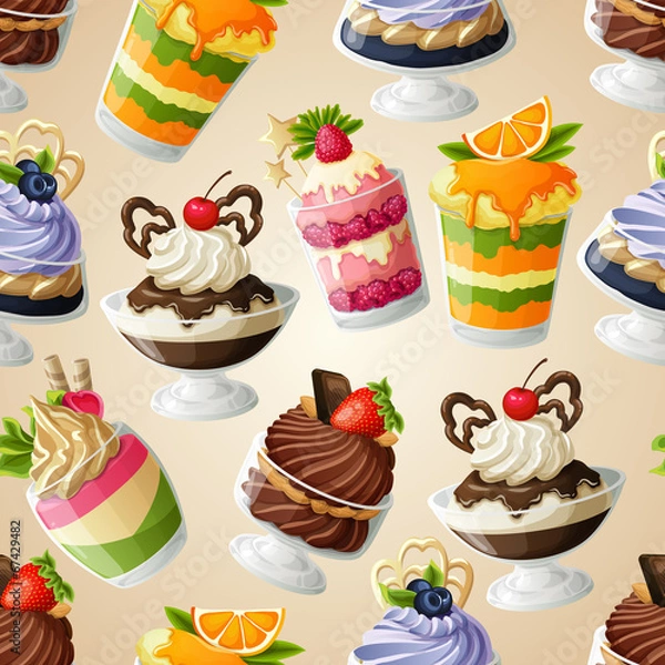 Fototapeta Sweets dessert seamless pattern