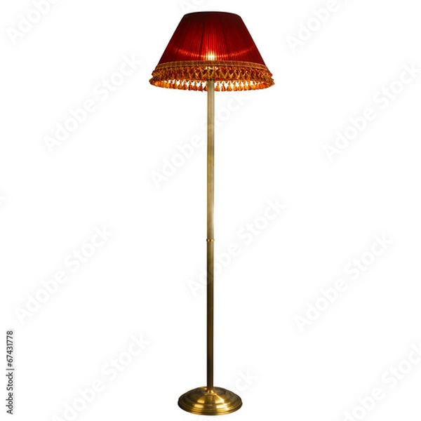 Fototapeta Vintage stand floor lamp isolated on white with clipping path
