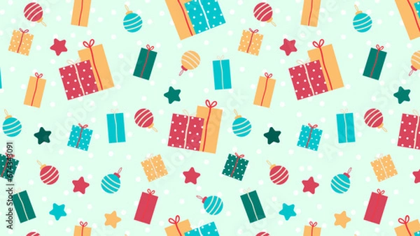 Fototapeta Christmas or New Year seamless pattern with gifts and Christmas balls