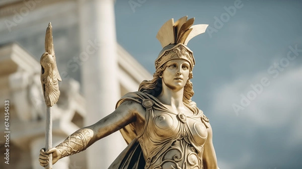Obraz Athena statue, the ancient Greek goddess of knowledge and wisdom in front of the Parthenon, Greece
