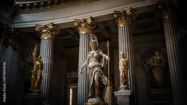 Obraz A Sculpture of Athena on the Parthenon, Acropolis Hill, the Greek goddess of wisdom