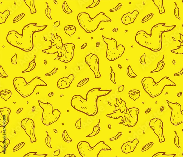 Fototapeta Buffalo chicken wings pattern, Hot wings background