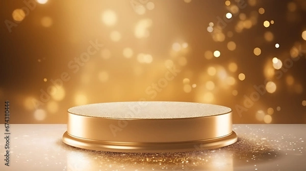 Obraz Pedestal podium with shiny particles. Beauty product promotion platform display mockup