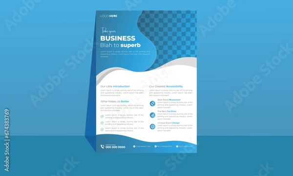 Fototapeta Flyer design template with blue gradient. 