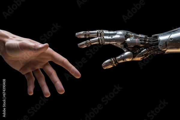 Obraz Artificial intelligence violates AI ethics .human and robot partner technology. Generative AI