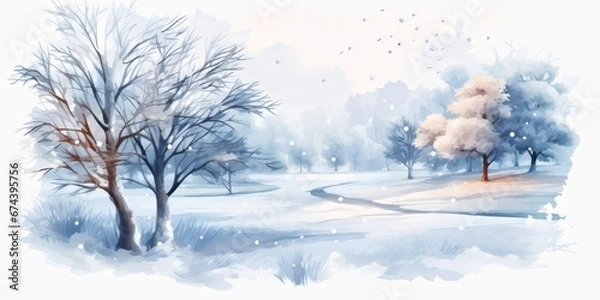 Fototapeta Bright winter landscape. Trees in a thick layer of snow.