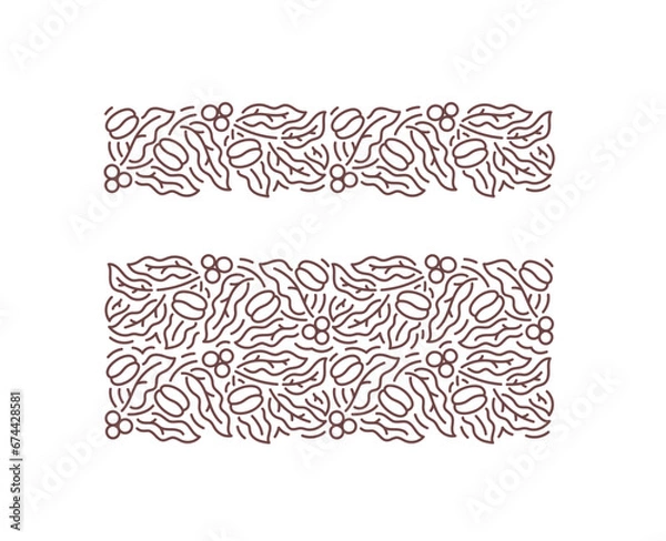 Fototapeta Coffee pattern design element. Leaves with beans. Editable outline stroke. Vector line.