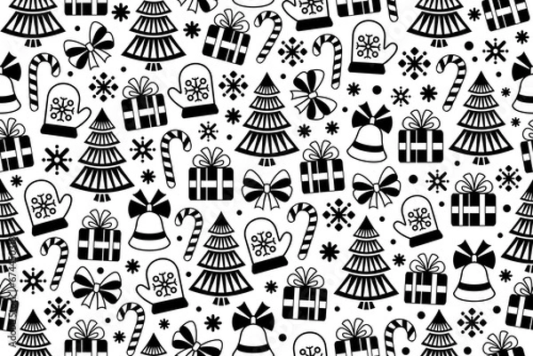 Obraz Seamless stylized, abstract Christmas pattern. Endless repeating pattern with Christmas design elements and decorations.
