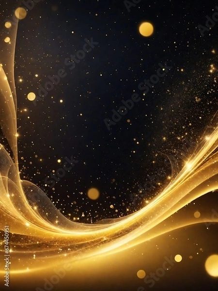 Fototapeta Futuristic digital  golden flowing particles wave and sparkling light abstract background. A Generative AI Digital Illustration.