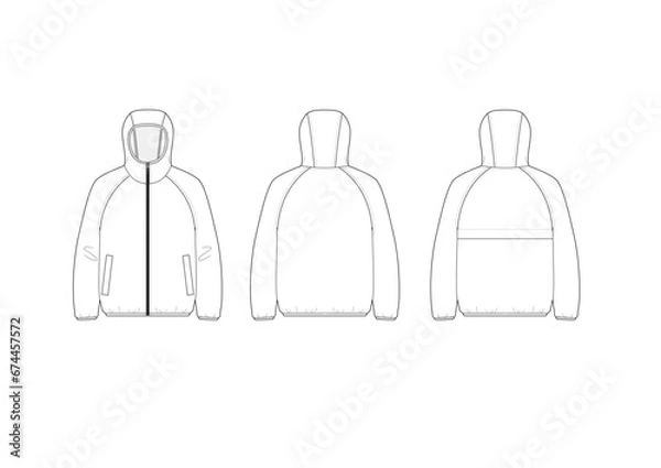 Fototapeta シンプルなウィンドブレーカーパーカーブルゾン　フーディー/ニットテープ仕様/ベンチレーション	