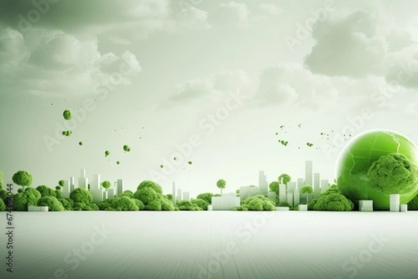 Fototapeta Renewable energy sources include wind turbines, solar panels, heat pumps and other types of clean energy.