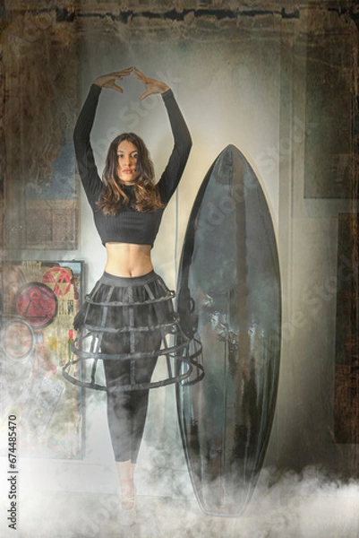 Fototapeta Ballet Dancer with surfboard 