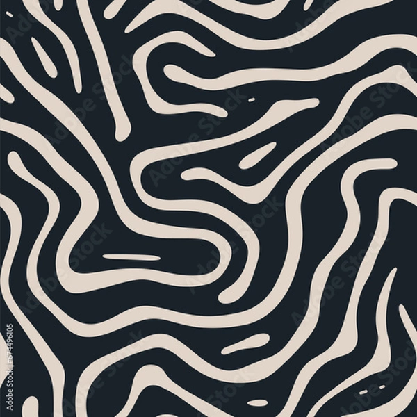 Fototapeta This minimalistic illustration offers an abstract, doodle-like pattern where wavy lines create a seamless, organic texture
