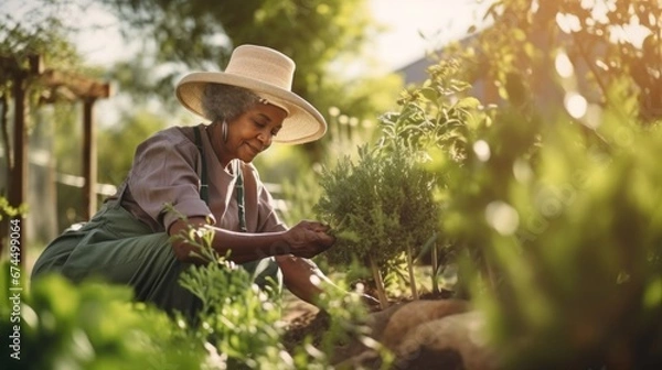 Obraz Seasoned gardener embraces sustainable practices, cultivating new life.