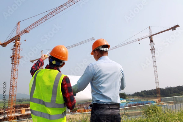 Obraz Construction site, construction workers