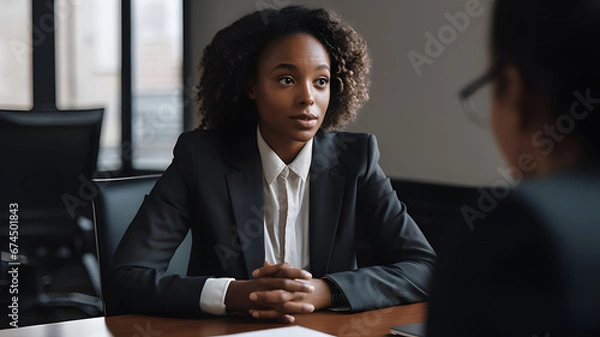 Fototapeta Portrait of a businesswoman in an interview, created with generative A