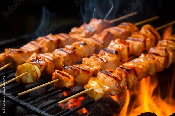 Fototapeta Generative AI : Chicken skewers on the grill