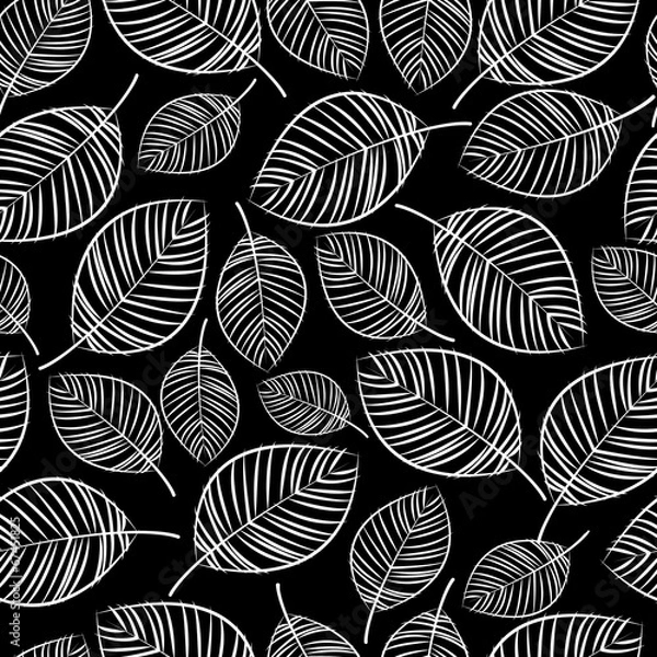 Obraz sketch white leaves seamless pattern
