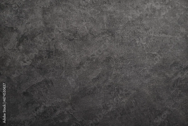 Obraz Texture of black polished concrete background. Dark old wallpaper with cement texture. Nature wall concept, surface mockup. Empty rough cement wall or floor background. Top view, close up, copy space