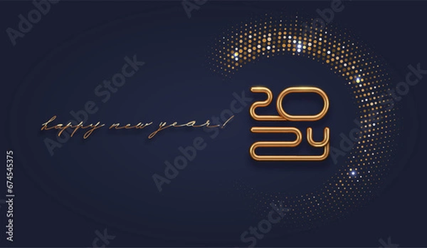 Obraz 2024 new year luxury logo with shining golden halftone on black background. Vector illustration.