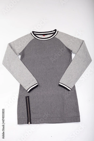 Obraz Gray sweatshirt with long sleeves, isolated on a white background. 