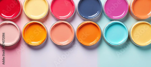 Obraz Colourfull paints in jars. Generated Ai