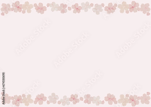 Fototapeta 水彩で描いた可愛い桜ライン　ピンク背景