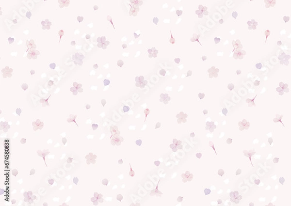Obraz 水彩で描いた桜のシームレスパターン　ピンク背景