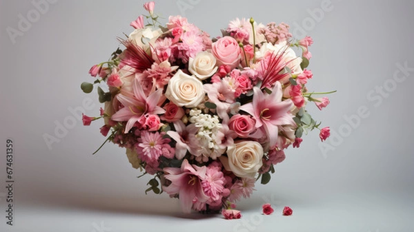 Obraz pretty pastel colored bouquet of flowers ia a heart shape, Valentine's Day