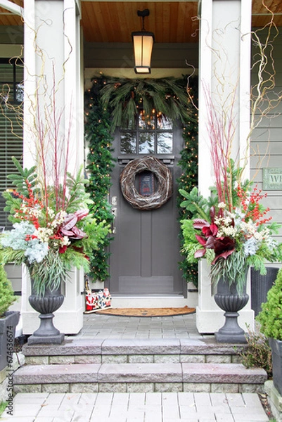 Obraz Beautiful home entrance decorated for Christmas