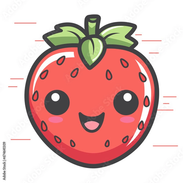 Fototapeta Cute Strawberrie fruit with happy face. Vector illustration