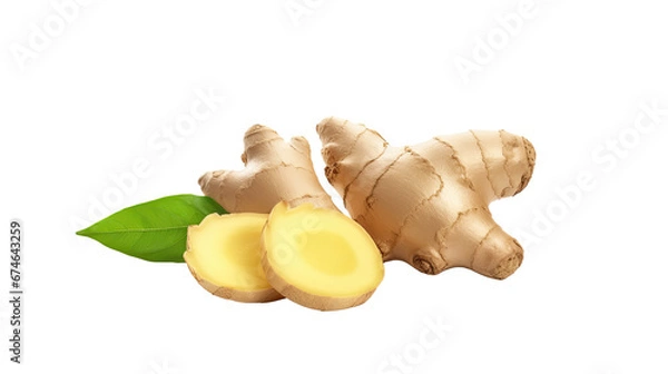 Fototapeta Fresh raw organic ginger on white isolated on clear png background and transparent background. Vegetable and food concept for health, AI generative. 