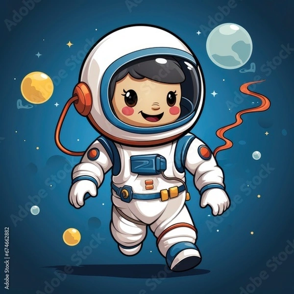 Fototapeta Cute Astronaut Floating With Planet Balloon , Cartoon Graphic Design, Background Hd For Designer