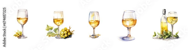 Obraz Watercolor cocktail drinks set on white background. Watercolor painting daily routine objects. Hand drawn colorful Sublimation design,white background