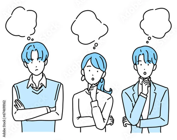 Obraz 困った表情・悩むビジネスパーソン　男性＆女性(複数)