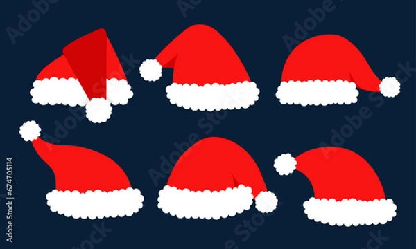 Obraz Santa Claus hat collection, vector, illustration, flat design