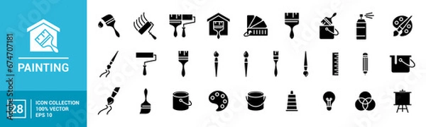 Fototapeta Collection of painting related icons, various painting tools, paint icons ,vector icon template editable and resizable EPS 10