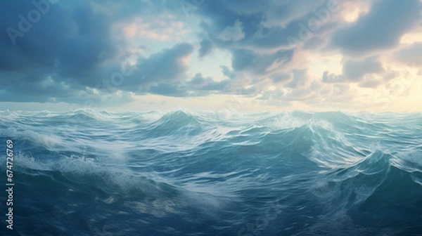 Fototapeta Waves in an ocean under cloudy sky