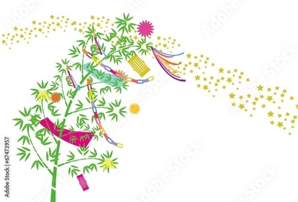 Obraz 七夕の笹飾りと天の川