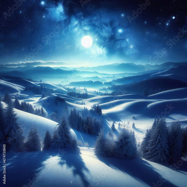 Obraz serene beauty of a snowy landscape under winter night sky