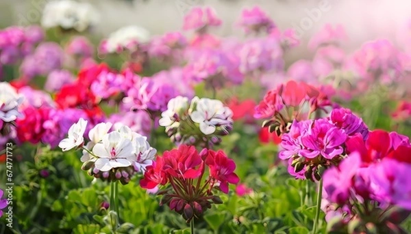 Fototapeta Geranium flower in field with blur background