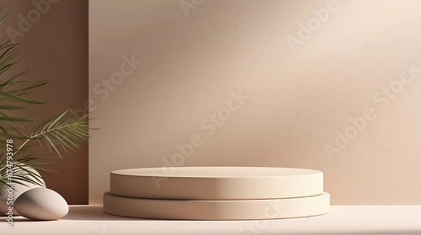 Fototapeta 3d background products minimal podium scene with beige pedestal display background vector 3d rendering with podium stand to show cosmetic products 3D Stage showcase on pedestal studio