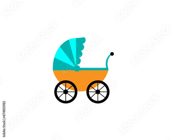 Fototapeta Vector illustration of a cartoon baby stroller on a white background
